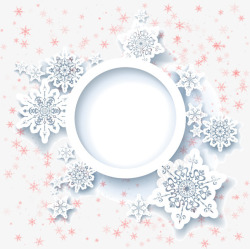 白色雪横条框白色立体雪花圆框高清图片