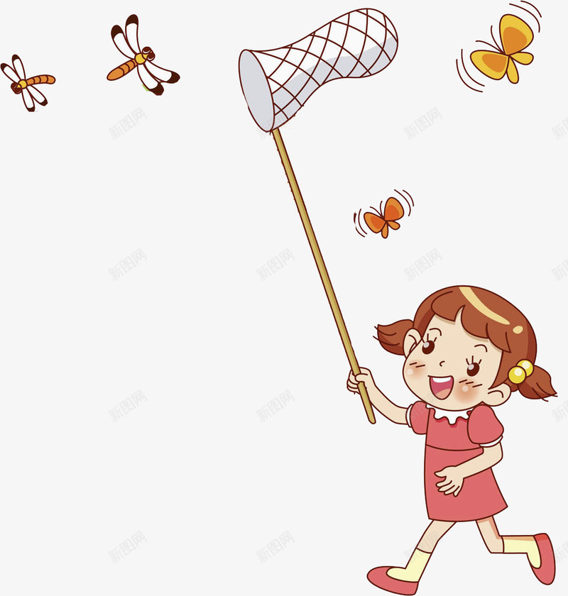 抓蜻蜓的女孩png免抠素材_新图网 https://ixintu.com 卡通 可爱的 小女孩 漂亮的 玩耍的 蜻蜓 蝴蝶