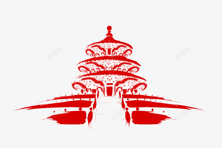 传统古风建筑png免抠素材_新图网 https://ixintu.com 中国风 传统 创意 剪纸 古建筑 复古 民间艺术 红色