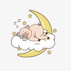酣睡在月亮上睡觉的猪高清图片