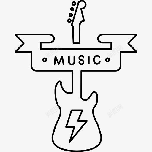 音乐的旗帜和一把吉他的剪影图标png_新图网 https://ixintu.com 乐器 几包 剪影 吉他 旗帜 音乐