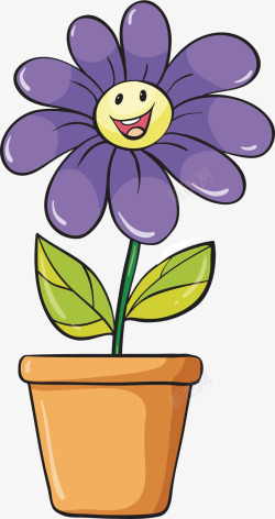 紫色微笑花朵盆栽矢量图素材