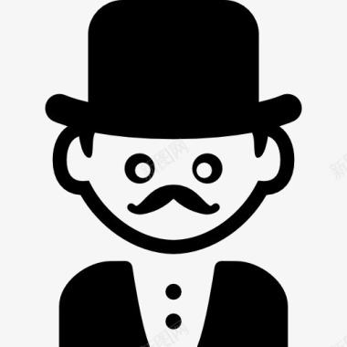 男人的优雅风格的胡子和高帽子图标图标