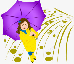 躲雨小女孩手绘撑伞的女孩高清图片