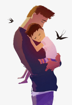 矢量宝宝抱着布偶卡通父亲节父亲抱着孩子高清图片