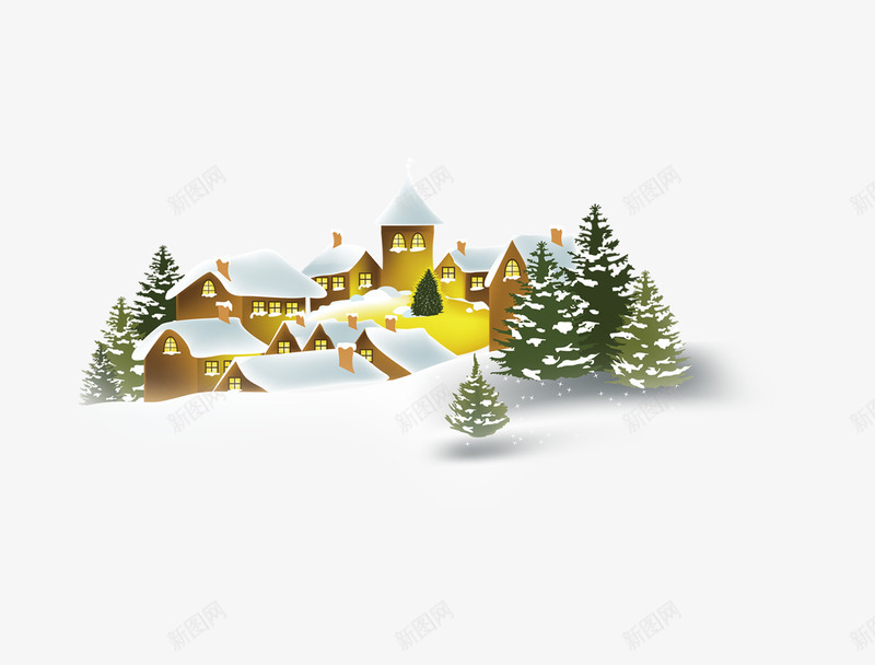 树木和房屋png免抠素材_新图网 https://ixintu.com 冬季的松树 卡通房屋 松树和黄色的房屋 雪地里的房子