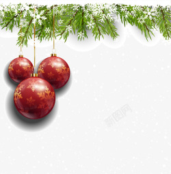 红色松针雪花背景圣诞球矢量图高清图片