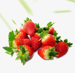 红色新鲜草莓绿叶装饰素材
