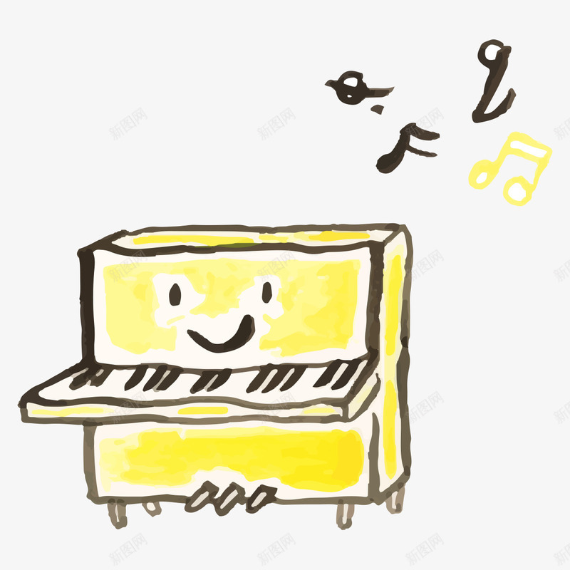 彩绘黄色钢琴png免抠素材_新图网 https://ixintu.com 乐器 儿童图画 可爱 小朋友音乐 手绘图 钢琴 音乐 音符