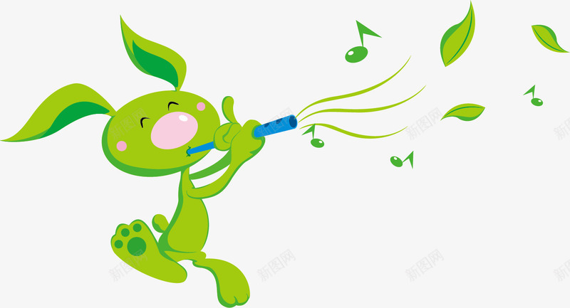 卡通欢乐动物png免抠素材_新图网 https://ixintu.com 兔子 动物 卡通 欢乐 绿色 色彩 音符