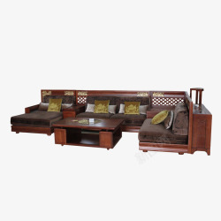 木质皮质沙发实物新中式沙发茶几组合高清图片