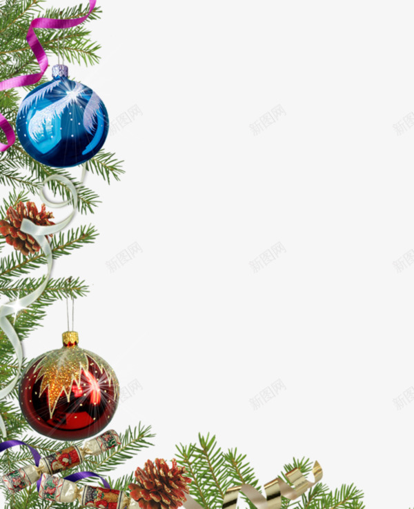 装饰圣诞半边框png免抠素材_新图网 https://ixintu.com 圣诞 彩球 植物 边框PNG素材