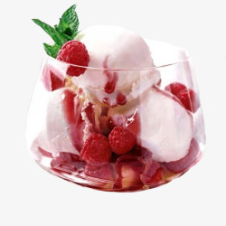 香草雪糕玻璃杯里的草莓冰淇淋高清图片