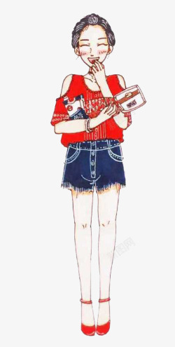 红色水笔卡通女孩高清图片