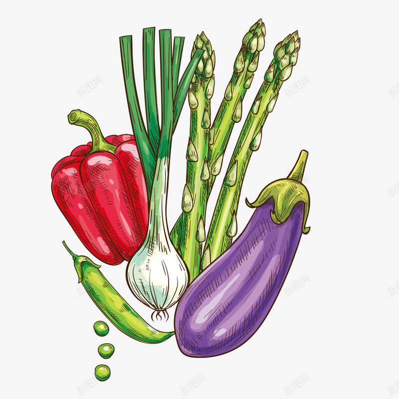 卡通绿色蔬菜png免抠素材_新图网 https://ixintu.com 一捆 大葱 绿色蔬菜 背景装饰 茄子 蔬菜 辣椒 食品