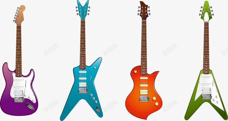 音乐器材四种不同形状电吉他png免抠素材_新图网 https://ixintu.com 不同形状的电吉他 平面电吉他素材 矢量电吉他 音乐器材