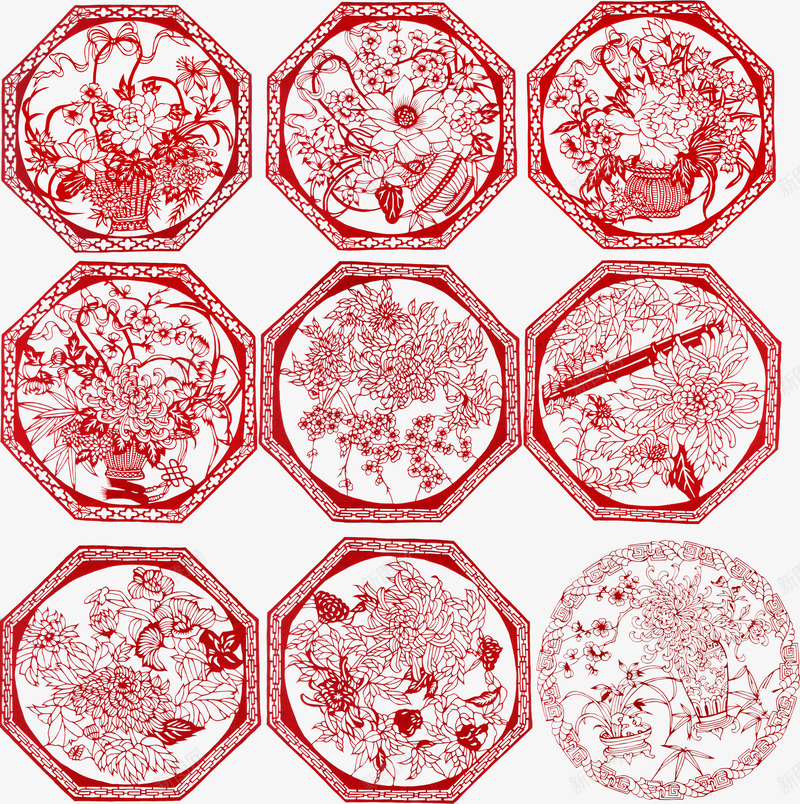 花朵剪纸png免抠素材_新图网 https://ixintu.com 俗中国风 喜庆 春节 民族民 牡丹 窗花剪纸 花篮 荷花 菊花
