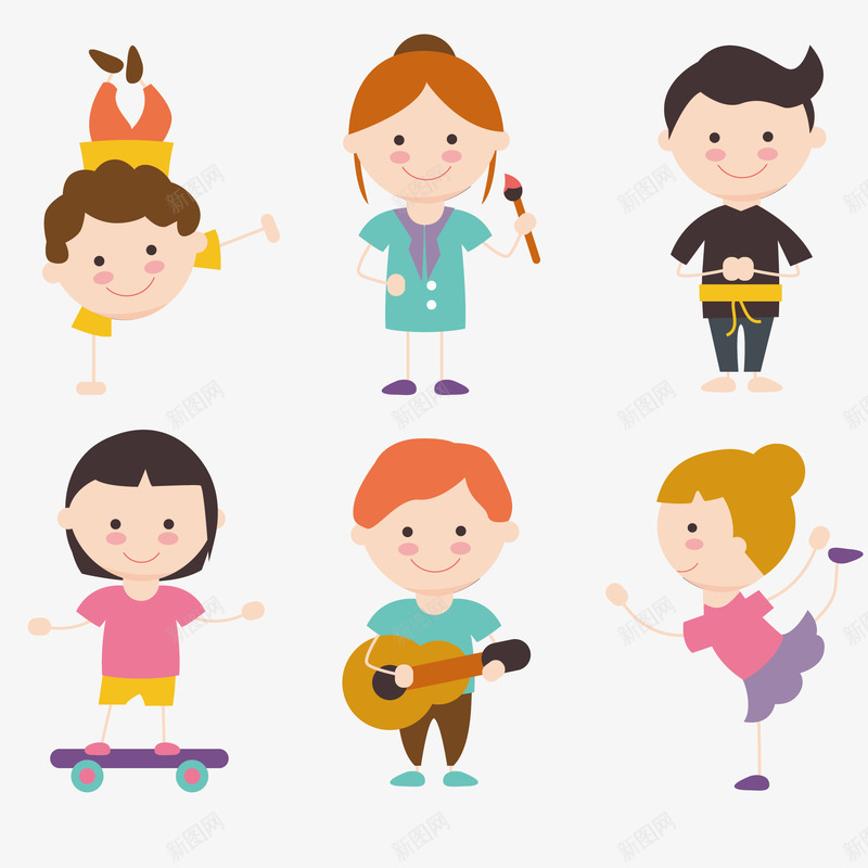 卡通做事的儿童png免抠素材_新图网 https://ixintu.com 儿童 吉他 滑板 表演