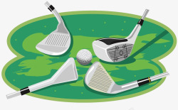 高尔夫活动设计四个高尔夫球杆和高尔夫球插画高清图片