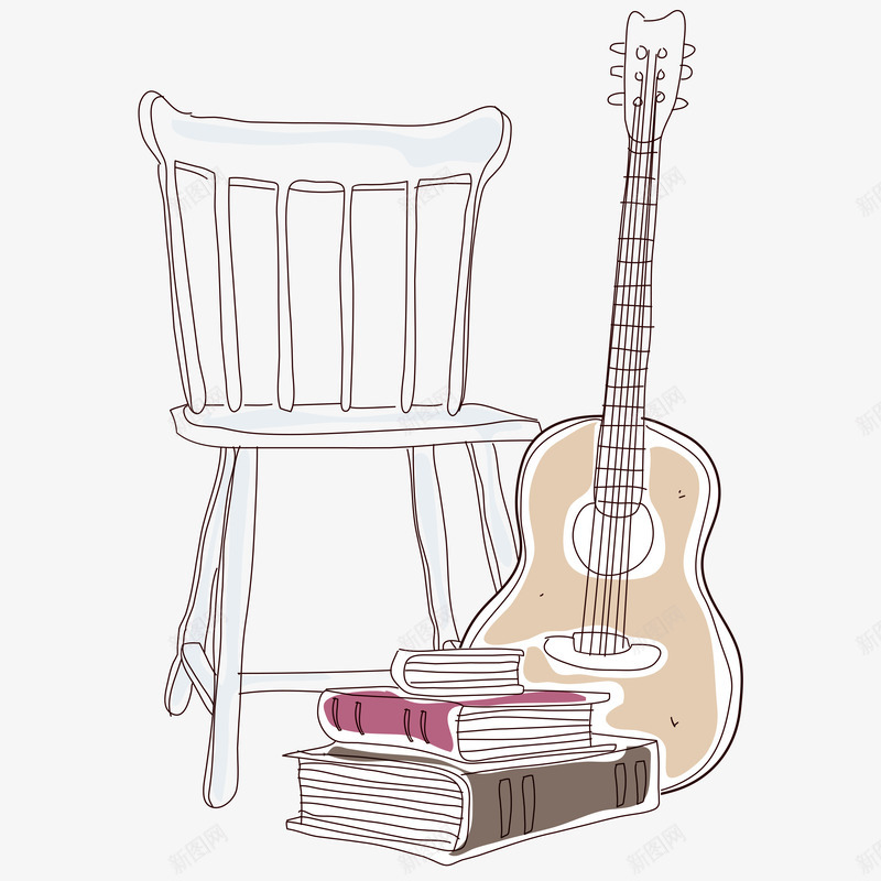 书本吉他和椅子简图png免抠素材_新图网 https://ixintu.com 乐器 书本 书籍 吉他 坐位 坐席 座位 简图 简笔 素描 线条