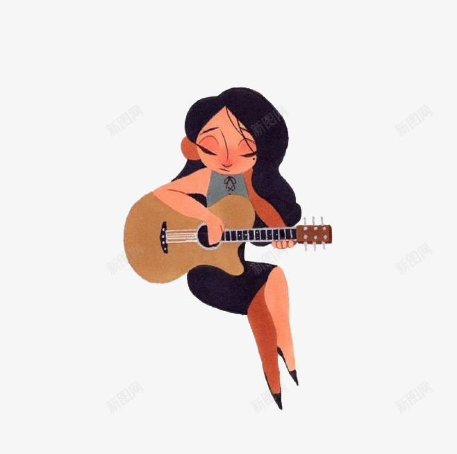 弹吉他的美女png免抠素材_新图网 https://ixintu.com 乐器 卡通人物 弹吉他 长发美女