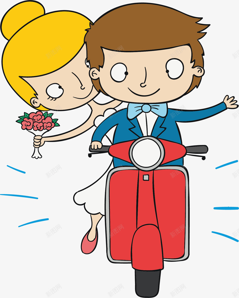 骑着摩托车去结婚png免抠素材_新图网 https://ixintu.com 新婚夫妇 红色摩托车 裸婚时代 骑摩托结婚