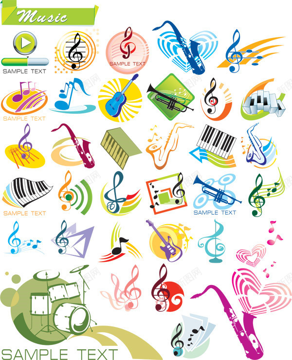 音乐乐器音符图标矢量图eps_新图网 https://ixintu.com 乐器 图标 彩绘音符 矢量图 音乐 音符 音符花边