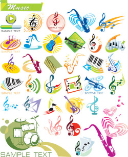 彩绘乐器音乐乐器音符图标矢量图高清图片