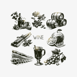 葡萄酒和酒桶矢量图素材