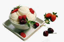 草莓香草冰淇淋拼盘素材