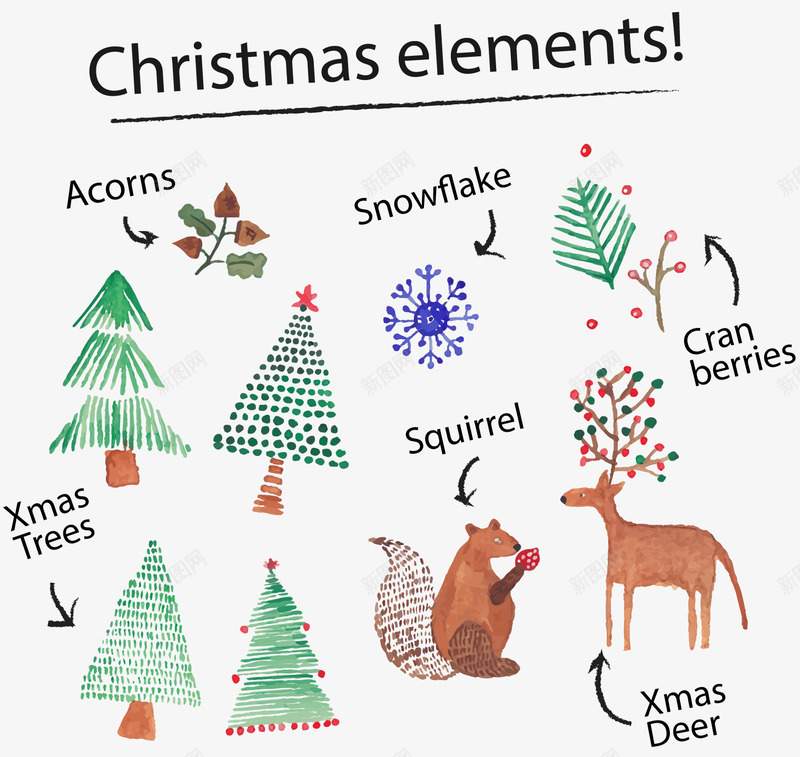 手绘圣诞树和卡通动物矢量图ai免抠素材_新图网 https://ixintu.com 卡通 圣诞树 手绘 松鼠 鹿 矢量图