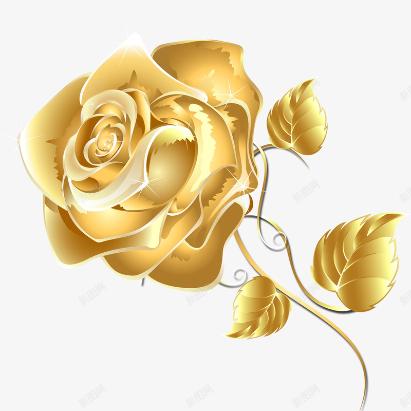 金制花朵png免抠素材_新图网 https://ixintu.com 玫瑰 花朵 金色 镀金 雕刻 黄金
