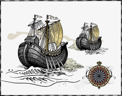 双船航行海盗战舰帆船木船海战高清图片