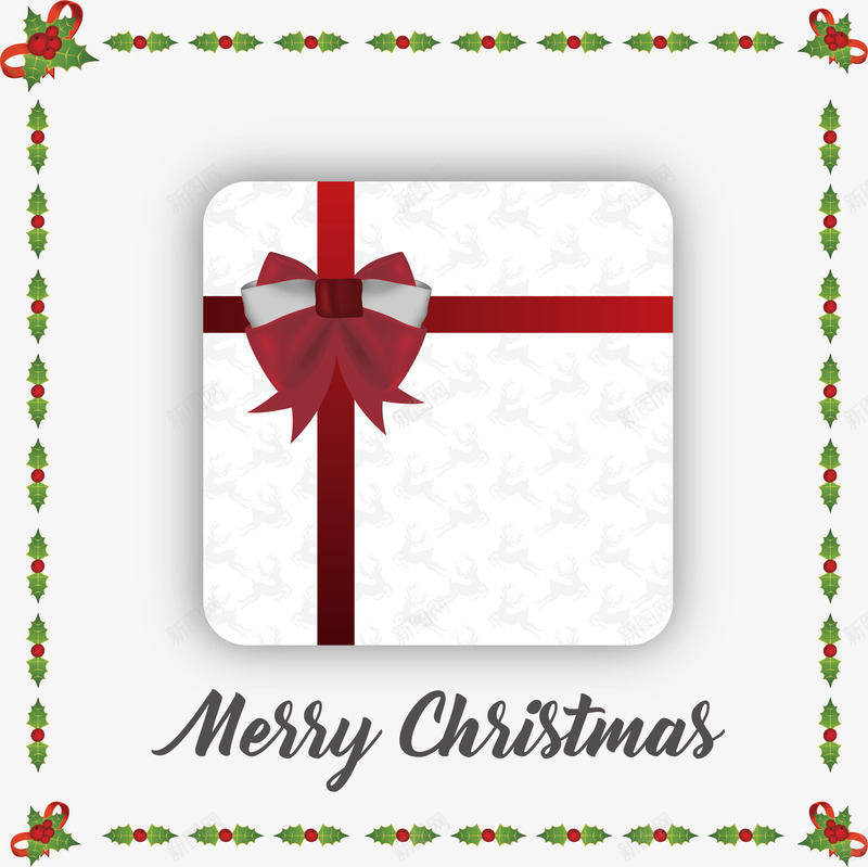 精美白色礼物盒圣诞海报矢量图ai_新图网 https://ixintu.com merryChristma merryChristmas 圣诞礼物 树叶边框 白色礼盒 矢量png 绿色树叶 矢量图