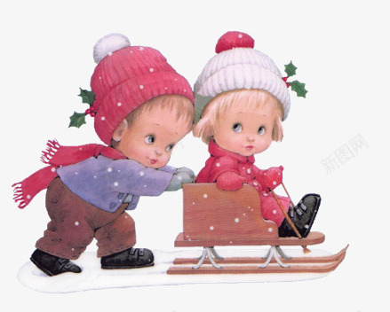 小孩png免抠素材_新图网 https://ixintu.com 冬季 圣诞节 小孩 雪 雪橇