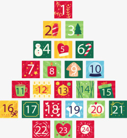 古典二月日历彩色数字日历圣诞树矢量图高清图片