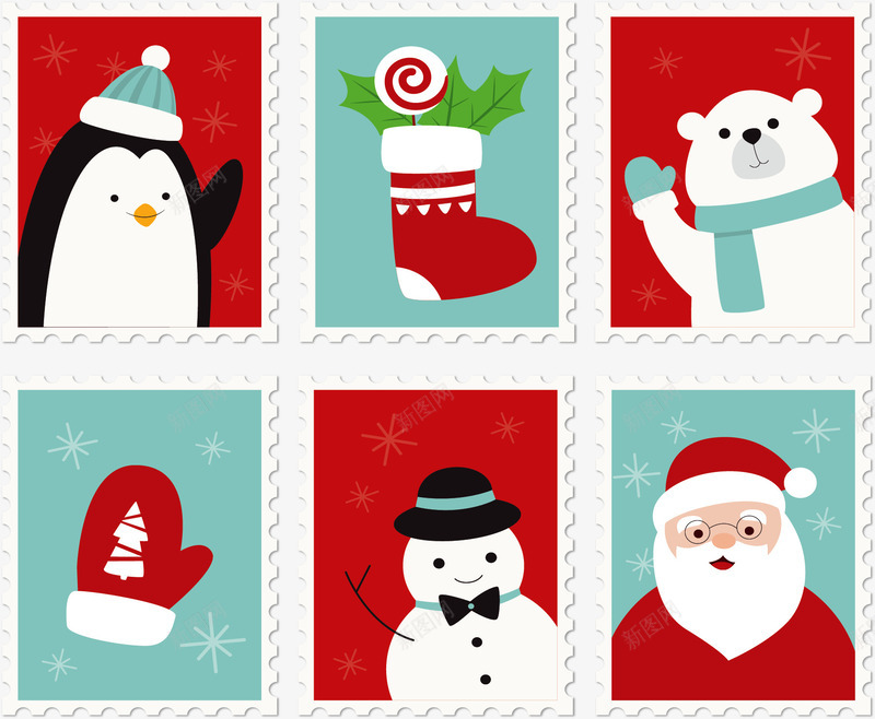 圣诞节可爱的邮票矢量图ai免抠素材_新图网 https://ixintu.com 可爱邮票 圣诞节 圣诞节邮票 矢量png 矢量图 邮票 邮票套装 邮票模板