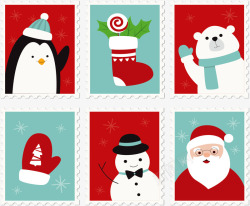 邮票套装圣诞节可爱的邮票矢量图高清图片