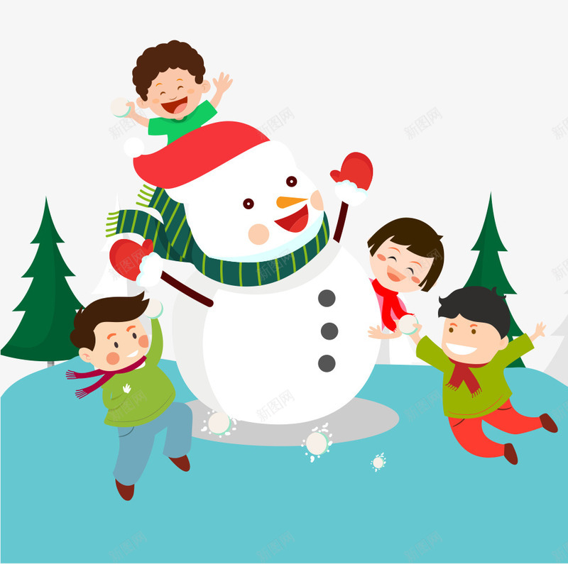 堆雪人png免抠素材_新图网 https://ixintu.com 创意设计 卡通小孩 圣诞节 堆雪人 新年