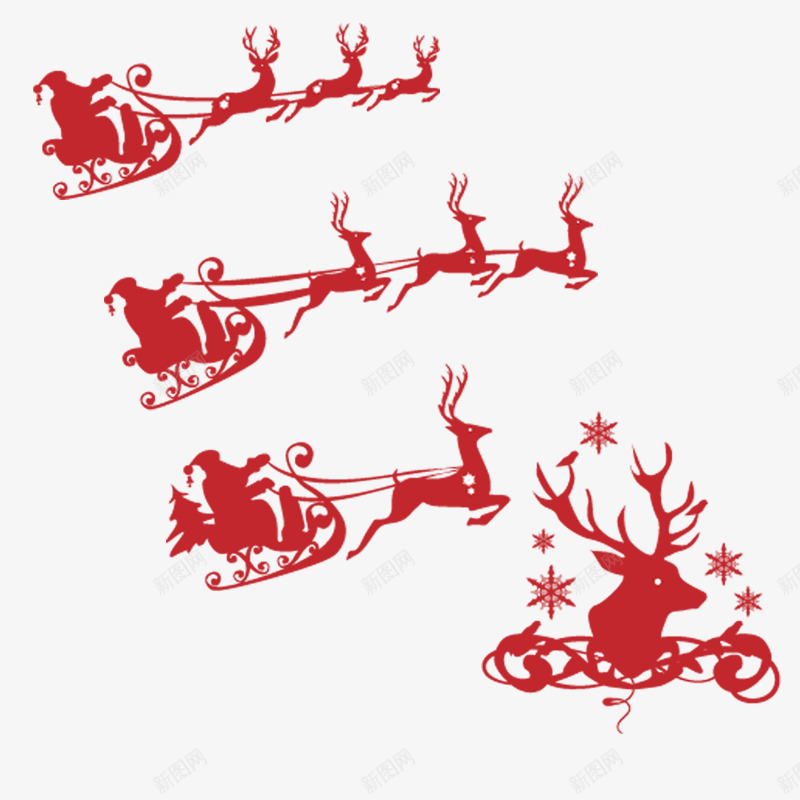 圣诞鹿拉着圣诞老人png免抠素材_新图网 https://ixintu.com 圣诞老人 圣诞鹿 雪橇