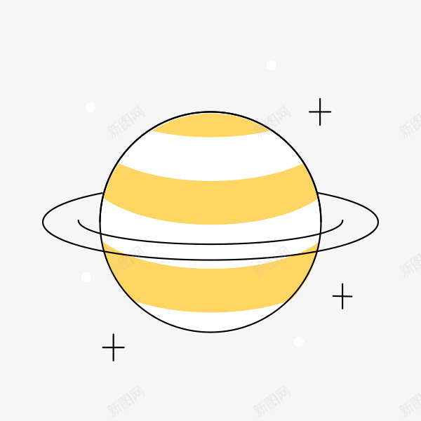 旋转的星球png免抠素材_新图网 https://ixintu.com 手绘 旋转 星环 星球 线条 黄色