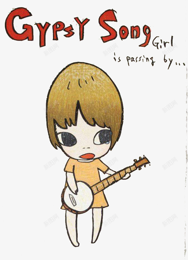 弹吉他的小女孩png免抠素材_新图网 https://ixintu.com 卡通手绘 唱歌 大眼妹 小萝莉 弹吉他的人 萝莉少女