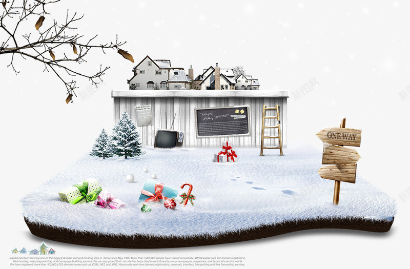 冬季海报png免抠素材_新图网 https://ixintu.com 圣诞树 圣诞海报 圣诞雪屋 指示牌 白雪地 礼盒