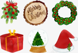 礼物水晶球6款水彩绘圣诞节矢量图高清图片