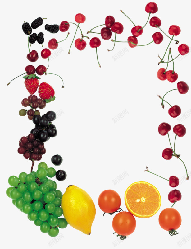樱桃葡萄边框png免抠素材_新图网 https://ixintu.com 创意水果海报素材 樱桃 水果 葡萄 边框