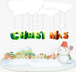 卡通雪人雪景圣诞英文矢量图素材