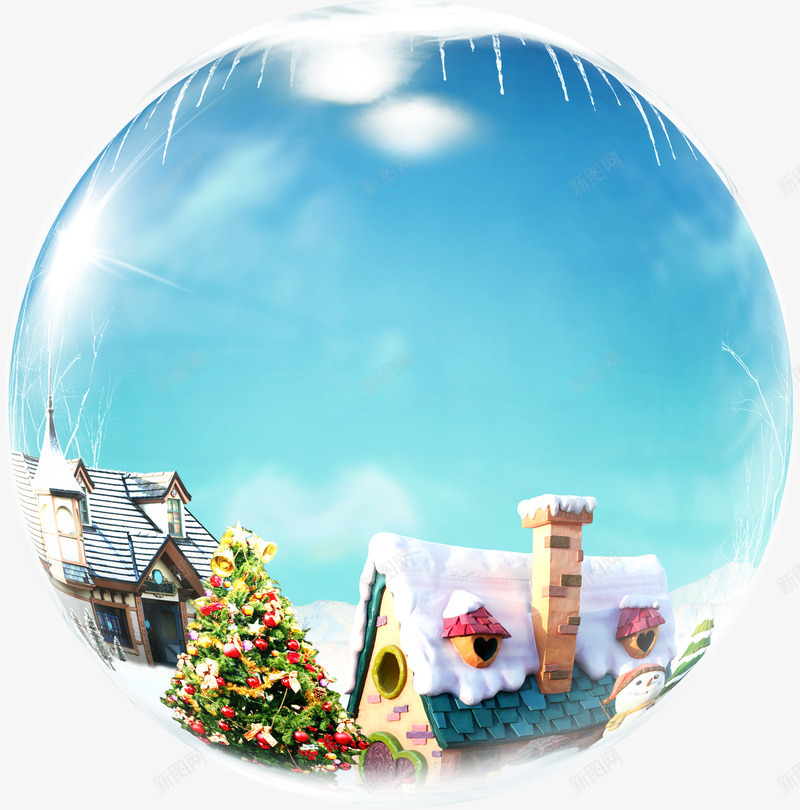 圣诞水晶球png免抠素材_新图网 https://ixintu.com 圣诞节 水晶球 蓝色 雪房子