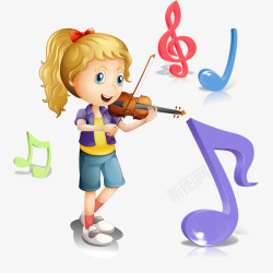 卡通小提琴拉小提琴的女孩高清图片