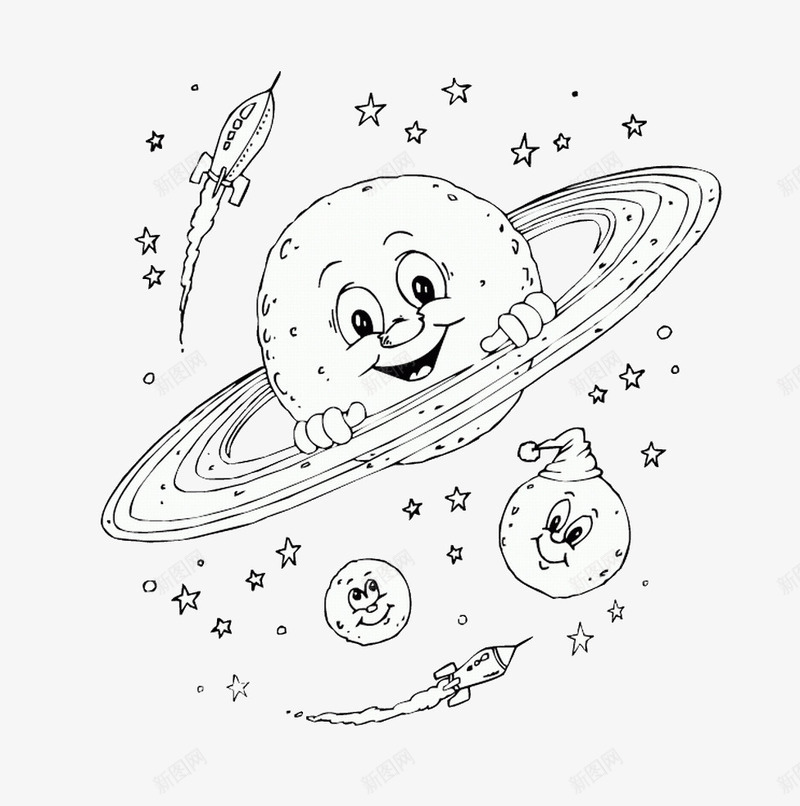 简笔画宇宙psd免抠素材_新图网 https://ixintu.com 地球 宇宙 简笔画