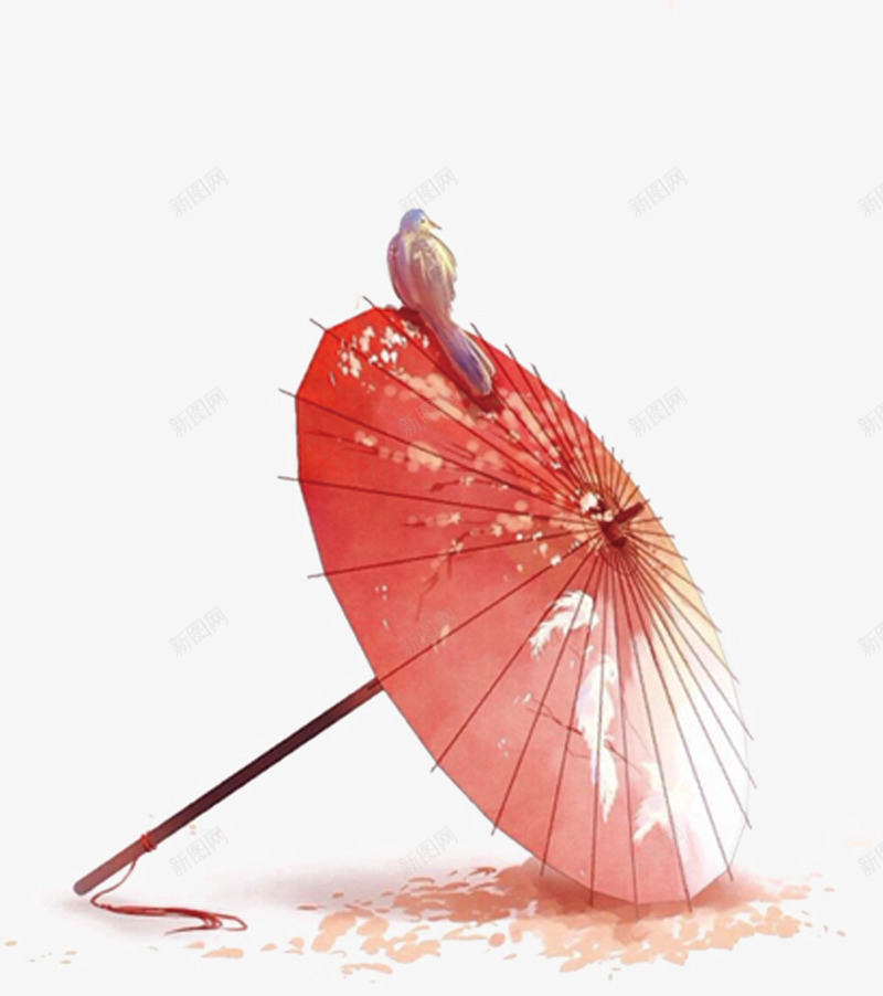 红色中国风清新纸伞png免抠素材_新图网 https://ixintu.com 中国风纸伞 伞具 小鸟 美丽雨伞 花枝雨伞 装饰图案